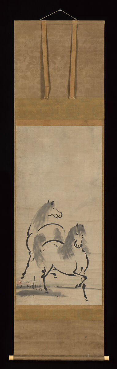 Two Horses, Attributed to Unkoku Tōetsu (Japanese, active second half 17th century), Hanging scroll; ink on paper, Japan