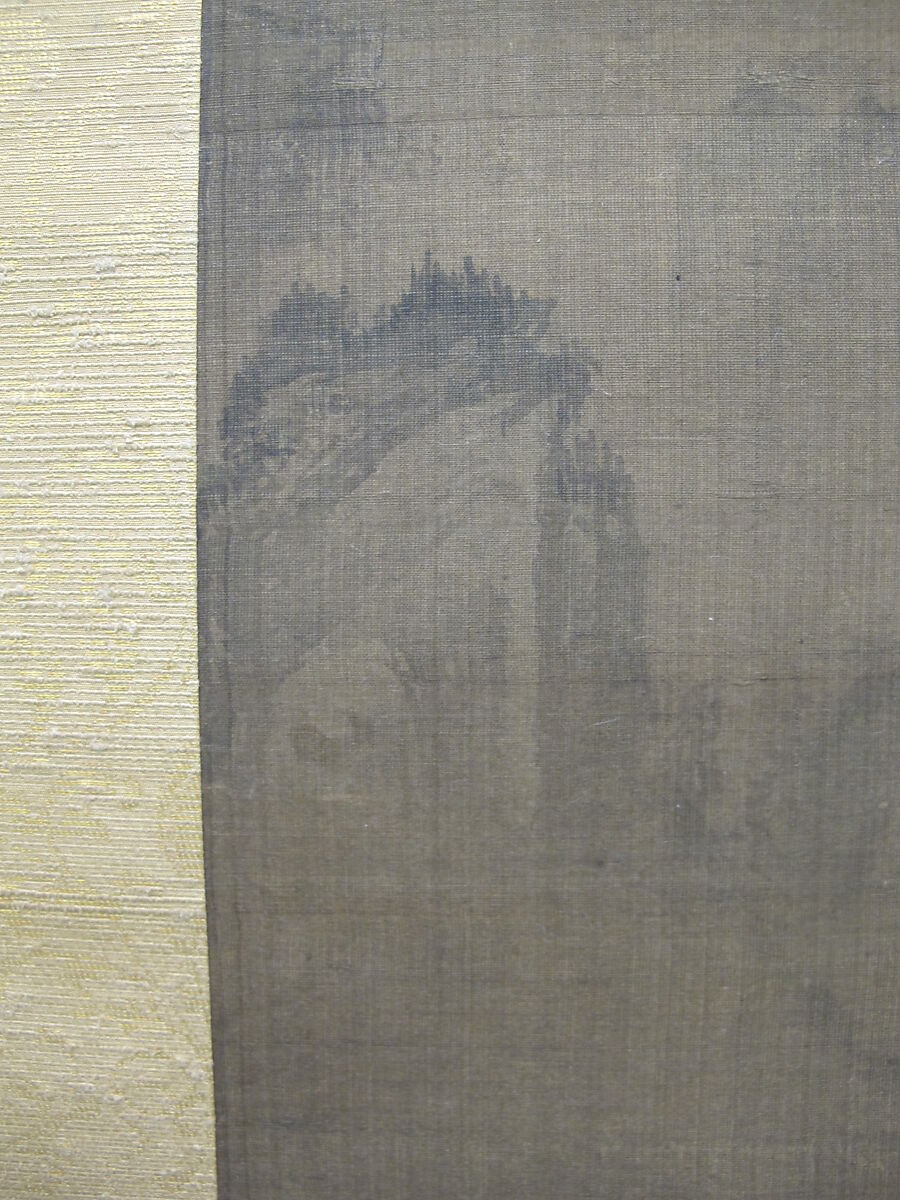 Rainy Landscape with Travelers, Unidentified artist, Hanging scroll; ink and color on silk, Korea