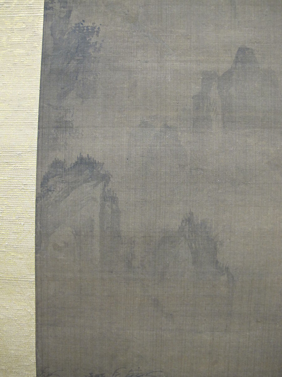 Rainy Landscape with Travelers, Unidentified artist, Hanging scroll; ink and color on silk, Korea