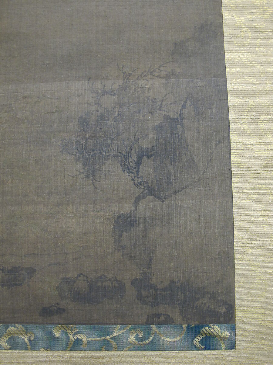 Rainy Landscape with Travelers, Unidentified artist, Hanging scroll; ink and color on silk, Korea