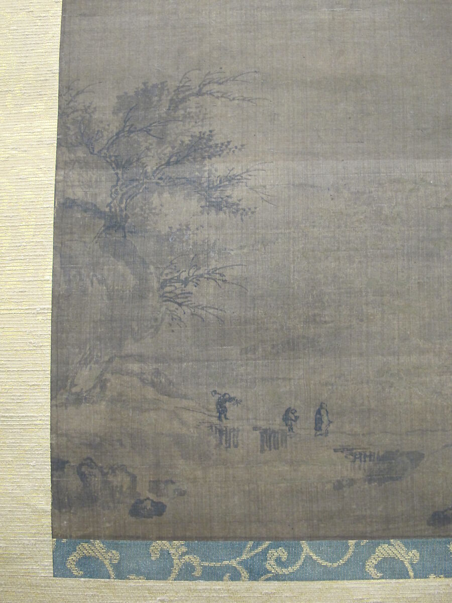 Rainy Landscape with Travelers, Unidentified artist, Hanging scroll; ink and color on silk, Korea