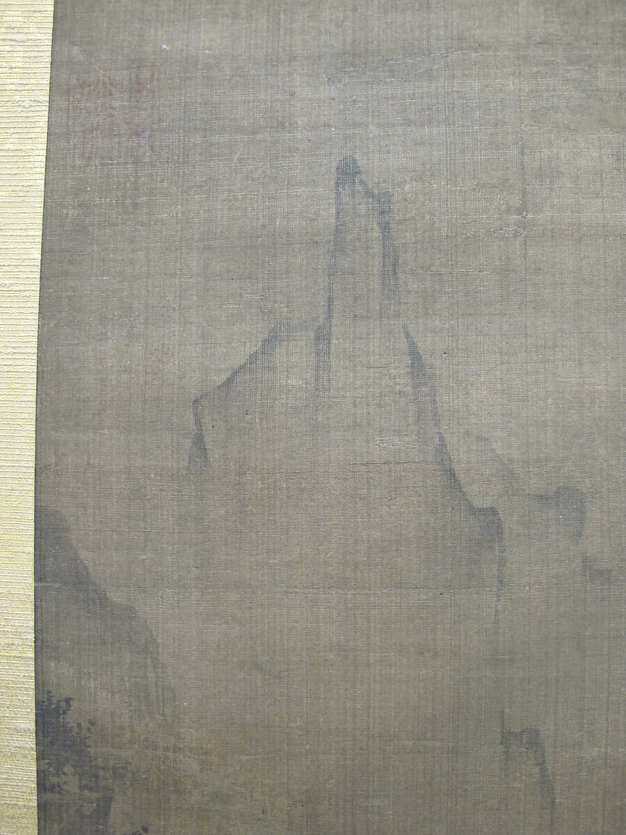 Rainy Landscape with Travelers, Unidentified artist, Hanging scroll; ink and color on silk, Korea