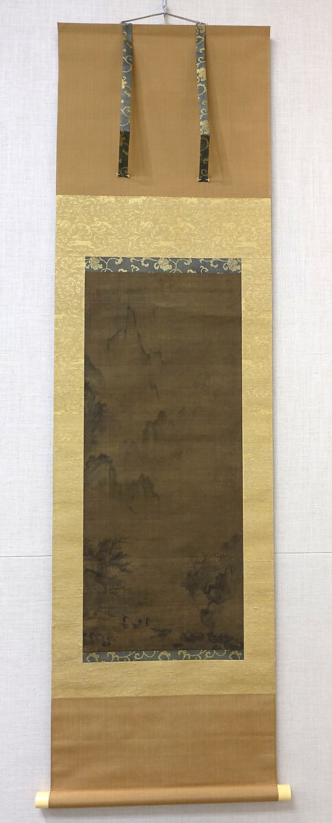 Rainy Landscape with Travelers, Unidentified artist, Hanging scroll; ink and color on silk, Korea