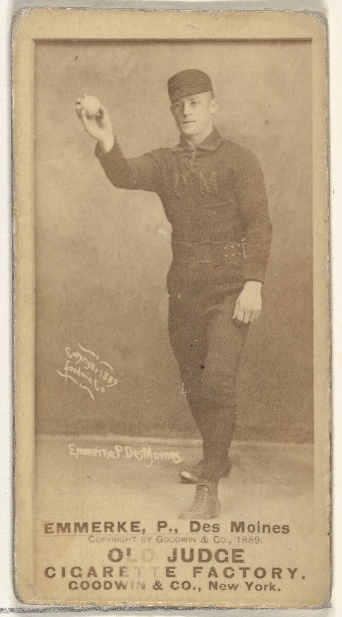 Robert Emmerke, Pitcher, Des Moines Prohibitionists, from the Old Judge series (N172) for Old Judge Cigarettes, Issued by Goodwin &amp; Company, Albumen photograph 
