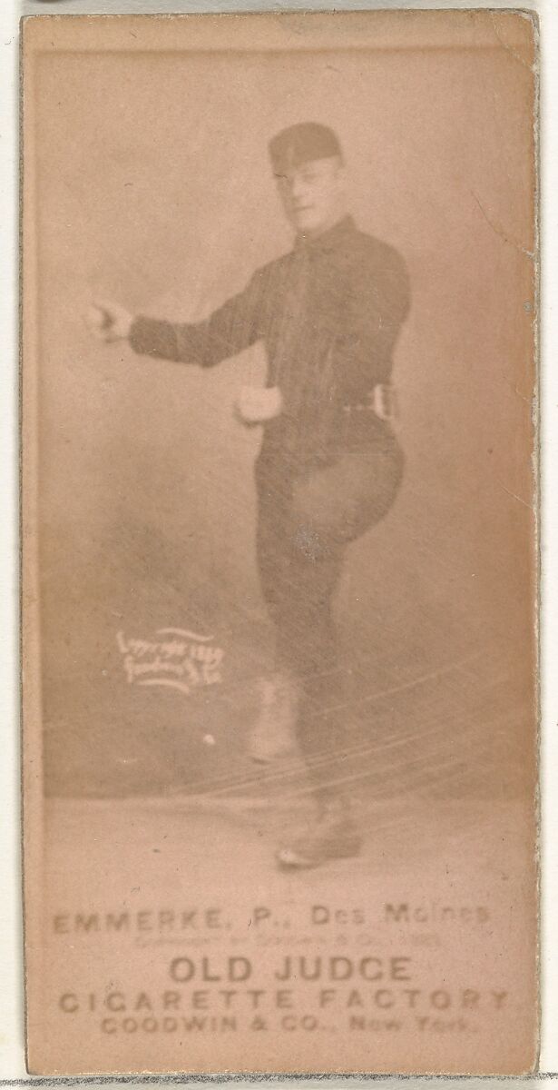 Robert Emmerke, Pitcher, Des Moines Prohibitionists, from the Old Judge series (N172) for Old Judge Cigarettes, Issued by Goodwin &amp; Company, Albumen photograph 