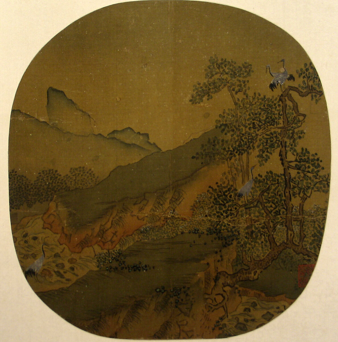Mountain Landscape, Fan mounted as an album leaf; ink and color on silk, China 