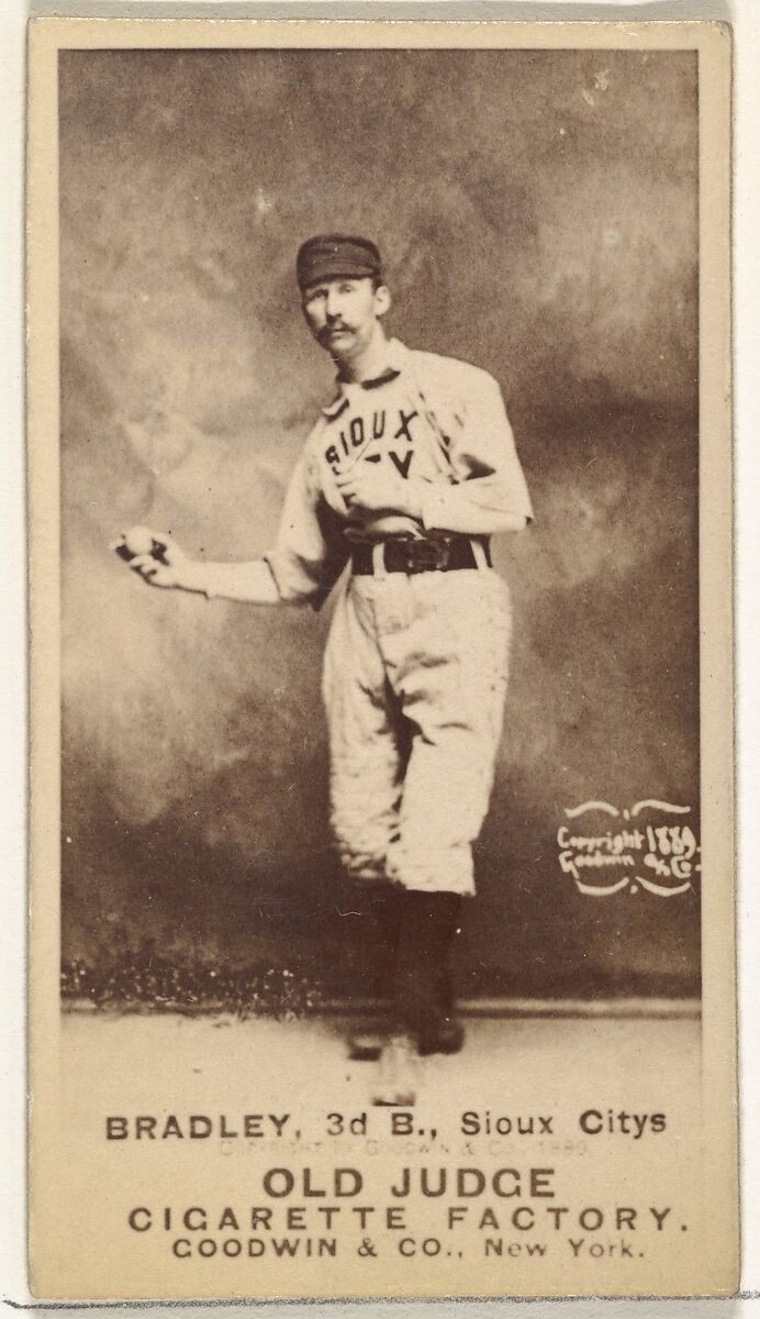 George Washington "Grin" Bradley, 3rd Base, Sioux City Corn Huskers, from the Old Judge series (N172) for Old Judge Cigarettes, Issued by Goodwin &amp; Company, Albumen photograph 