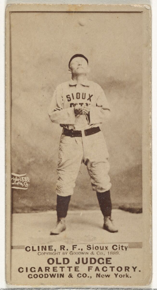 John P. "Monk" Cline, Right Field, Sioux City Corn Huskers, from the Old Judge series (N172) for Old Judge Cigarettes, Issued by Goodwin &amp; Company, Albumen photograph 