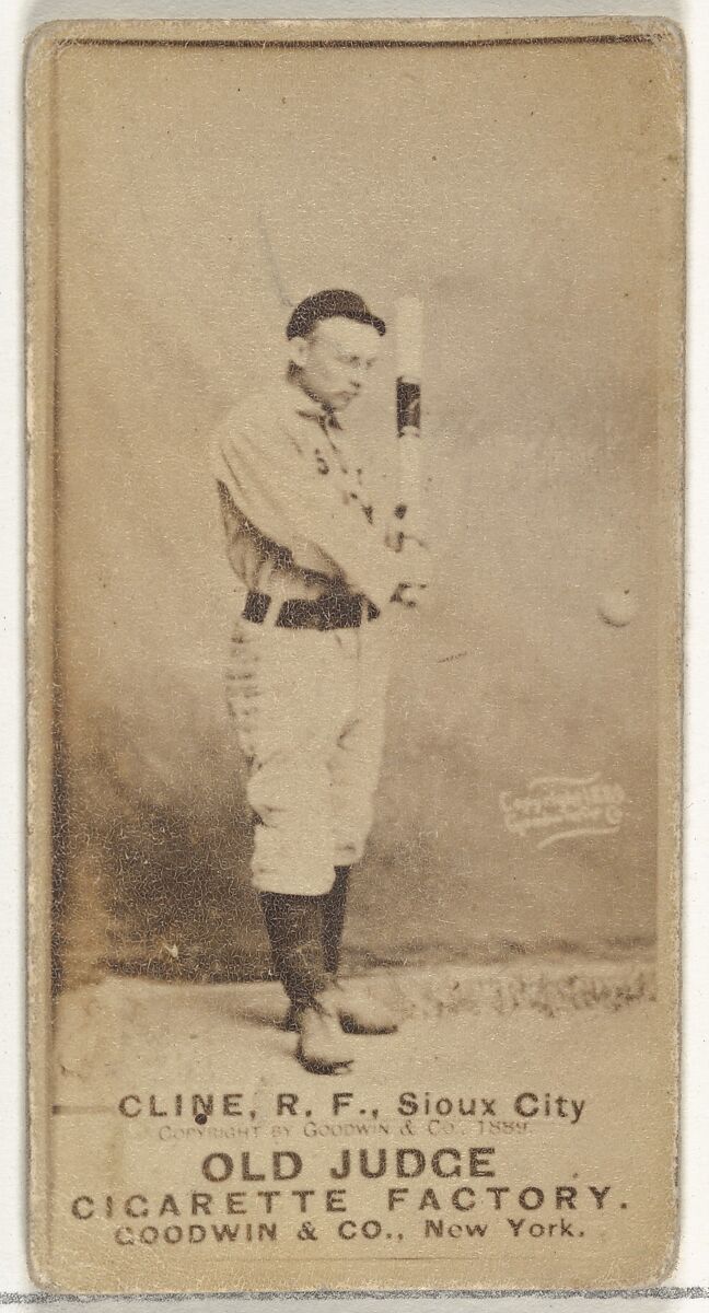 John P. "Monk" Cline, Right Field, Sioux City Corn Huskers, from the Old Judge series (N172) for Old Judge Cigarettes, Issued by Goodwin &amp; Company, Albumen photograph 