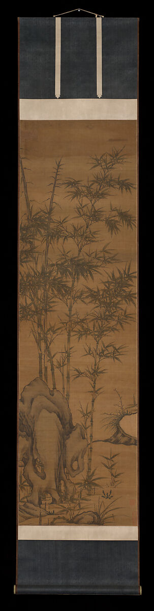 Bamboo and rocks, Li Kan (Chinese, 1245–1320), Pair of hanging scrolls; ink and color on silk, China