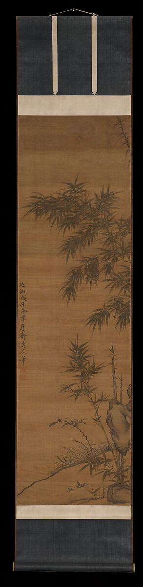 Bamboo and rocks, Li Kan (Chinese, 1245–1320), Pair of hanging scrolls; ink and color on silk, China