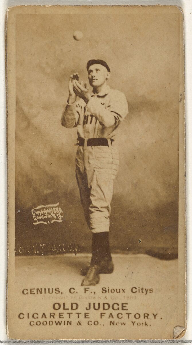 C. Frank Genins, Center Field, Sioux City Corn Huskers, from the Old Judge series (N172) for Old Judge Cigarettes, Issued by Goodwin &amp; Company, Albumen photograph 