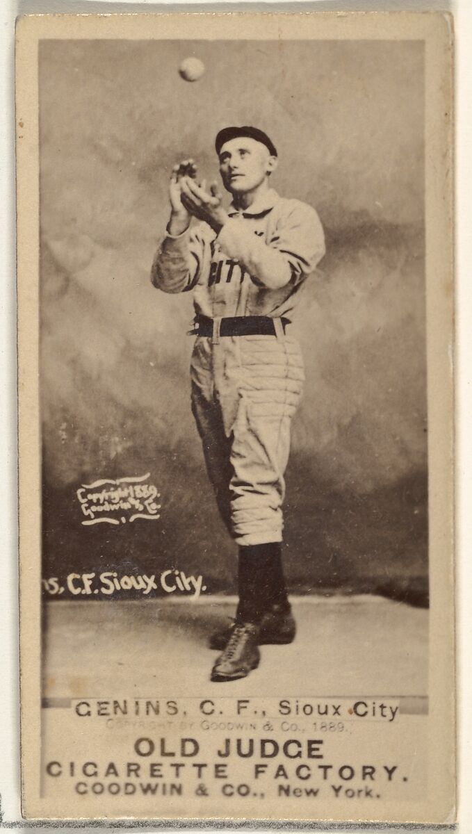 C. Frank Genins, Center Field, Sioux City Corn Huskers, from the Old Judge series (N172) for Old Judge Cigarettes, Issued by Goodwin &amp; Company, Albumen photograph 