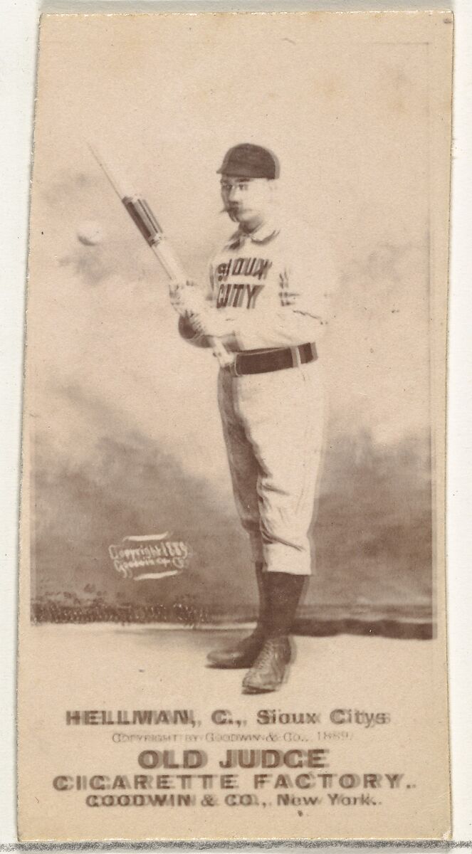 Anthony Joseph "Tony" Hellman, Catcher, Sioux City Corn Huskers, from the Old Judge series (N172) for Old Judge Cigarettes, Issued by Goodwin &amp; Company, Albumen photograph 