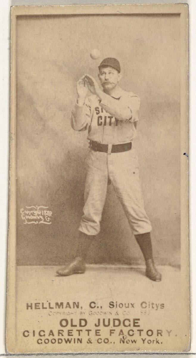 Anthony Joseph "Tony" Hellman, Catcher, Sioux City Corn Huskers, from the Old Judge series (N172) for Old Judge Cigarettes, Issued by Goodwin &amp; Company, Albumen photograph 