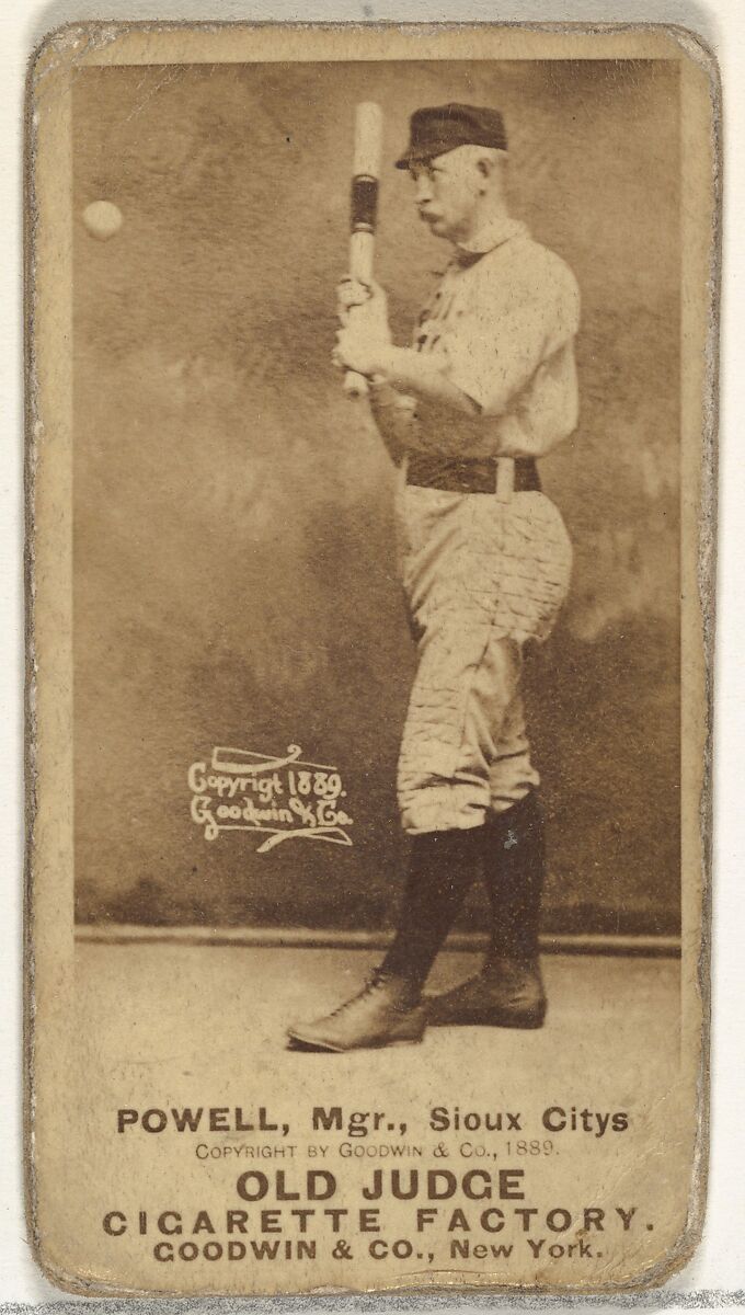 James Edwin "Jim" Powell, Manager and 1st Base, Sioux City Corn Huskers, from the Old Judge series (N172) for Old Judge Cigarettes, Issued by Goodwin &amp; Company, Albumen photograph 