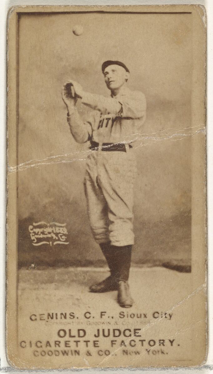 C. Frank Genins, Center Field, Sioux City Corn Huskers, from the Old Judge series (N172) for Old Judge Cigarettes, Issued by Goodwin &amp; Company, Albumen photograph 