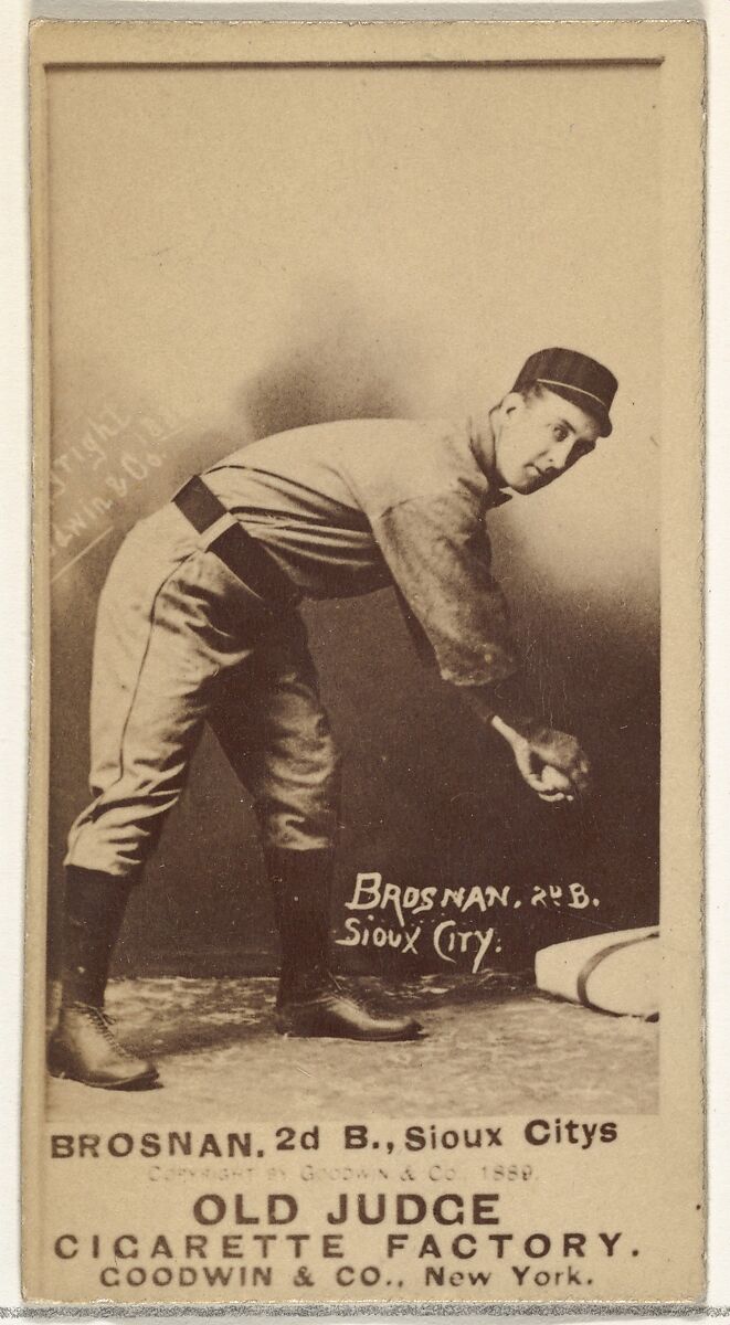 Timothy J. Brosnan, 2nd Base, Sioux City Corn Huskers, from the Old Judge series (N172) for Old Judge Cigarettes, Issued by Goodwin &amp; Company, Albumen photograph 