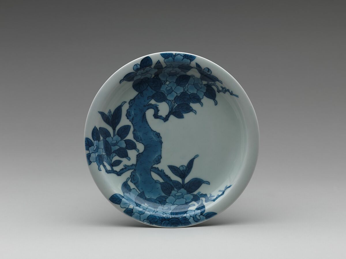 Dish with Camellias, Porcelainwith underglaze blue (Nabeshima ware), Japan 