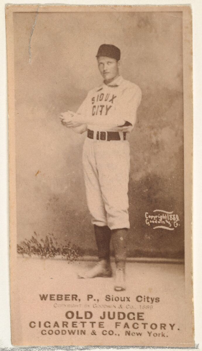 Peter W. Webber, Pitcher, Sioux City Corn Huskers, from the Old Judge series (N172) for Old Judge Cigarettes, Issued by Goodwin &amp; Company, Albumen photograph 