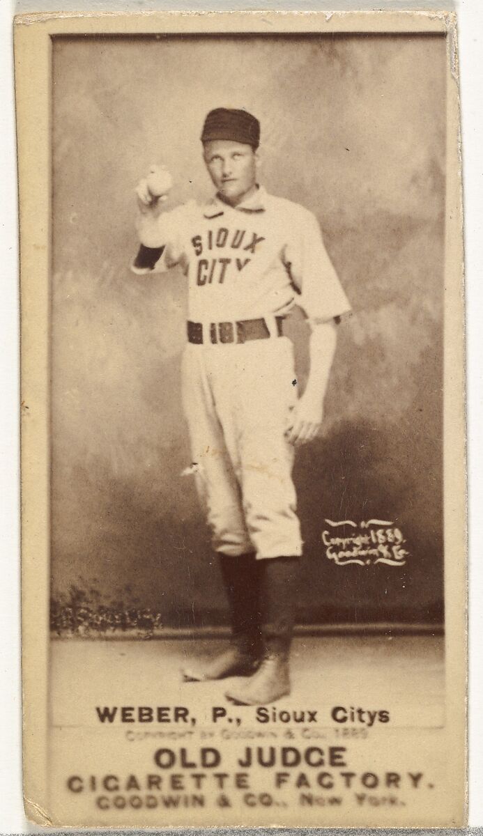 Peter W. Webber, Pitcher, Sioux City Corn Huskers, from the Old Judge series (N172) for Old Judge Cigarettes, Issued by Goodwin &amp; Company, Albumen photograph 