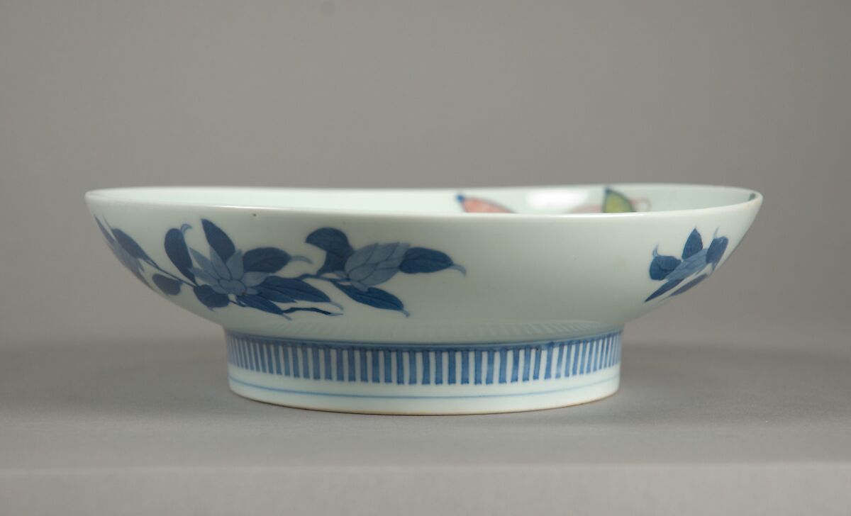 Dish with Design of Spools of Thread, Porcelain with underglaze blue and overglaze enamels (Hizen ware, Nabeshima type), Japan