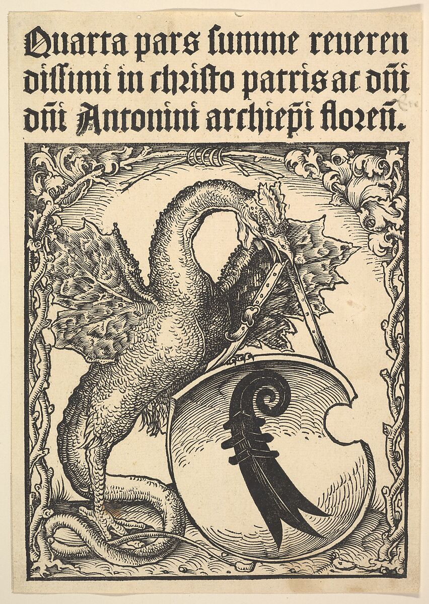 Basilisk Supporting the Arms of the city of Basel, Master DS (Swiss, active 1503–1515), Woodcut 