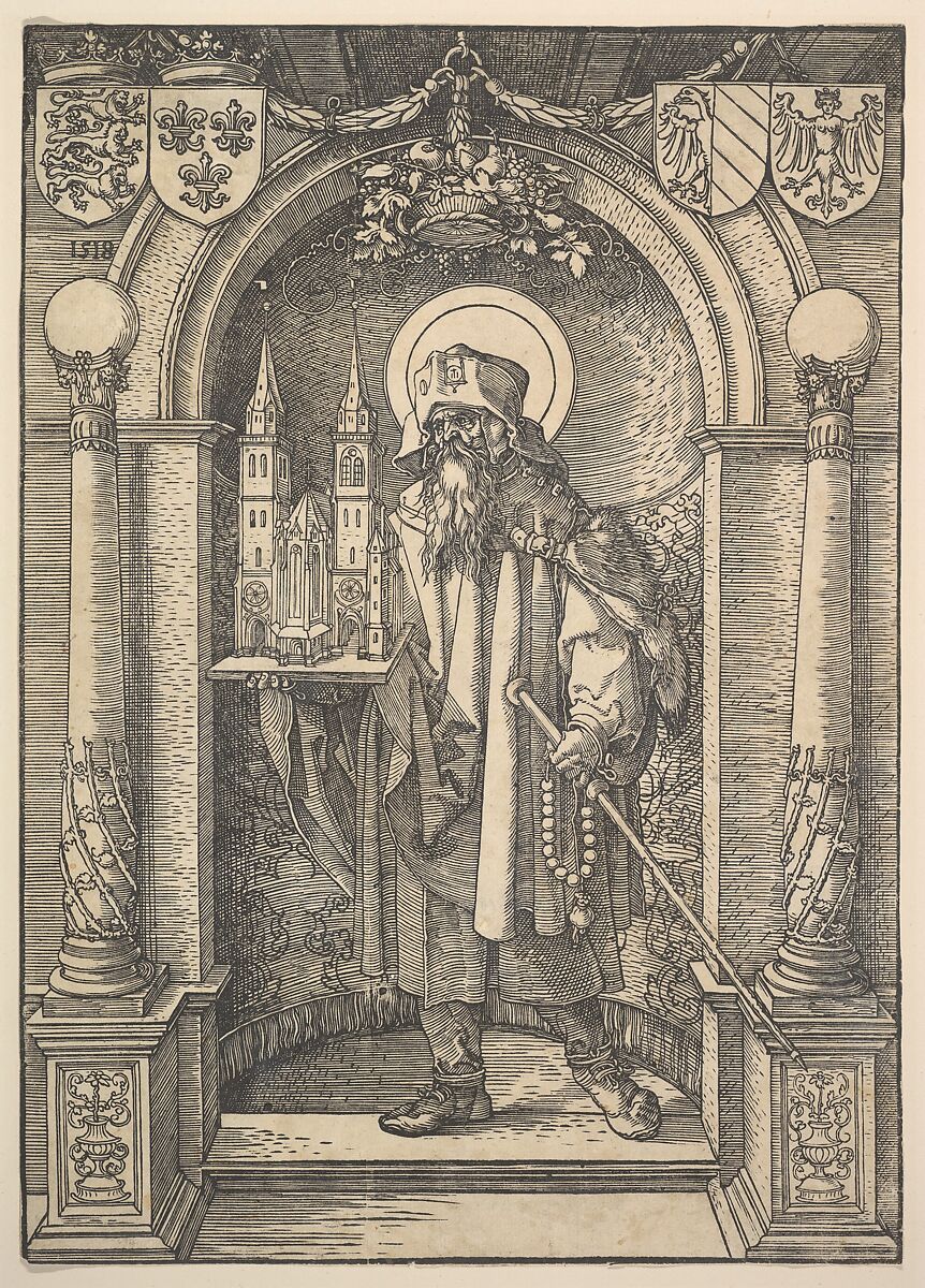 Saint Sebald in a Niche, Albrecht Dürer (German, Nuremberg 1471–1528 Nuremberg), Woodcut 