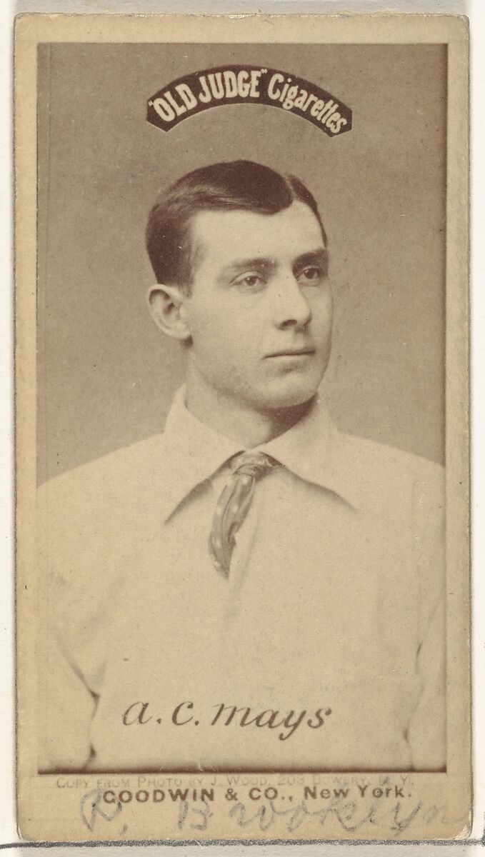 Albert C. "Al" Mays, Pitcher, Brooklyn Bridegrooms, from the Old Judge series (N172) for Old Judge Cigarettes, Issued by Goodwin &amp; Company, Albumen photograph 