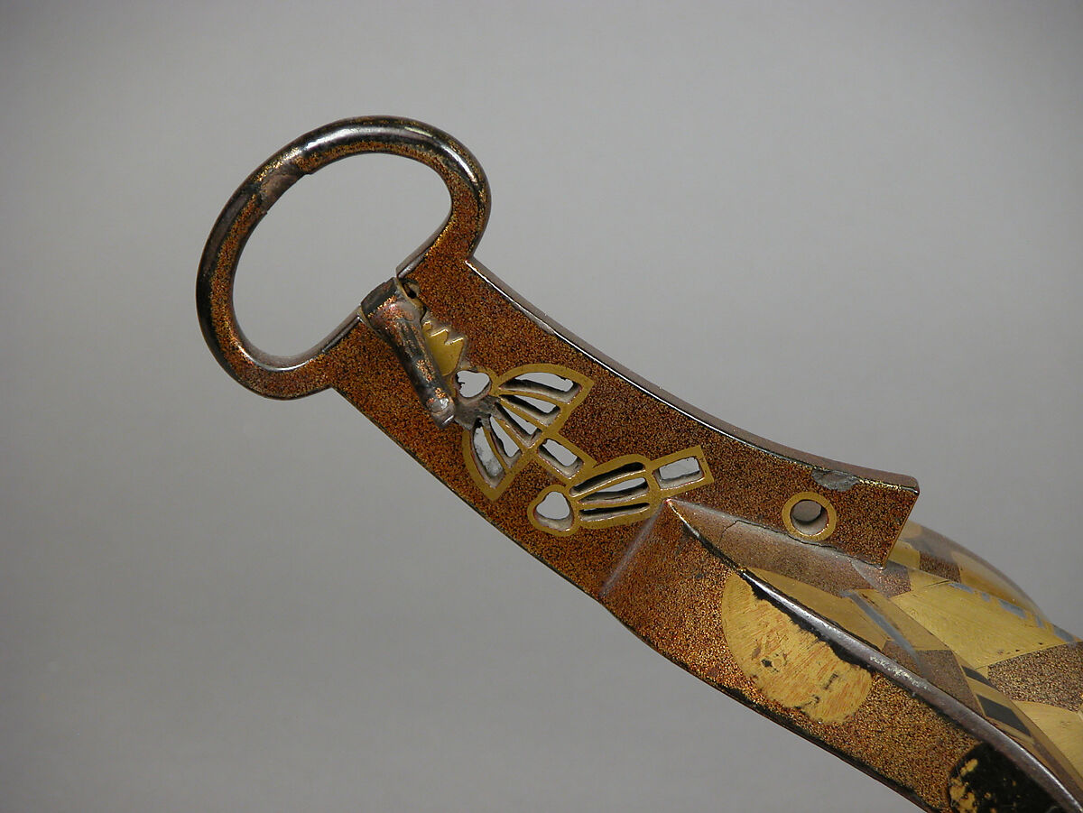 Stirrups (Abumi) with Cosmetic Brushes, Steel with gold and silver hiramaki-e, cut-out gold foil application on nashiji (“pear-skin”) ground, Japan