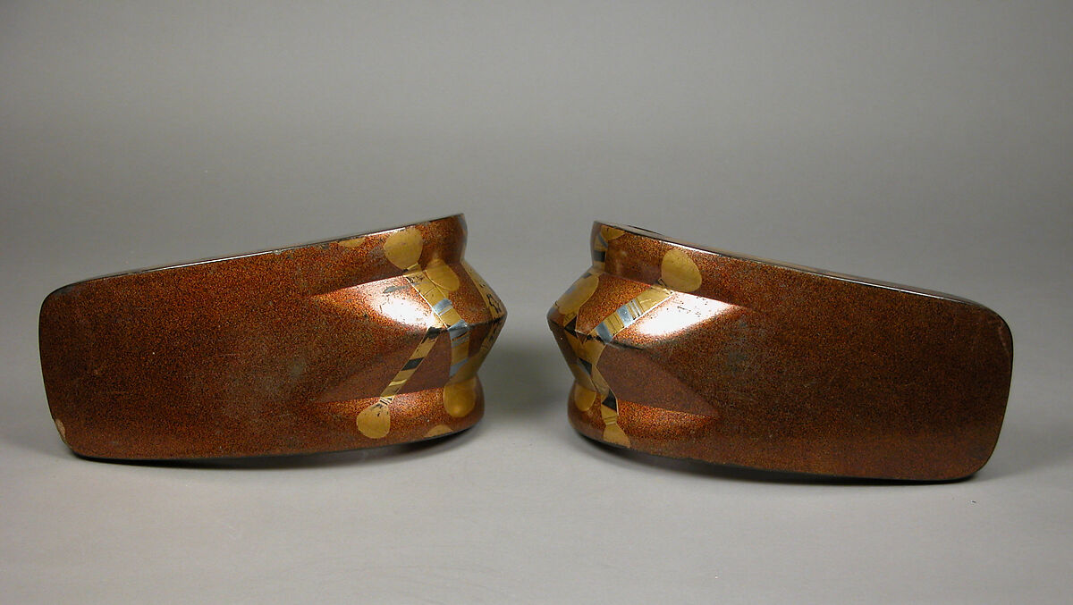 Stirrups (Abumi) with Cosmetic Brushes, Steel with gold and silver hiramaki-e, cut-out gold foil application on nashiji (“pear-skin”) ground, Japan