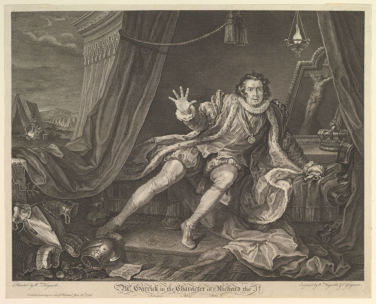 Mr. Garrick in the Character of Richard III, William Hogarth (British, London 1697–1764 London), Etching and engraving; second state of two 
