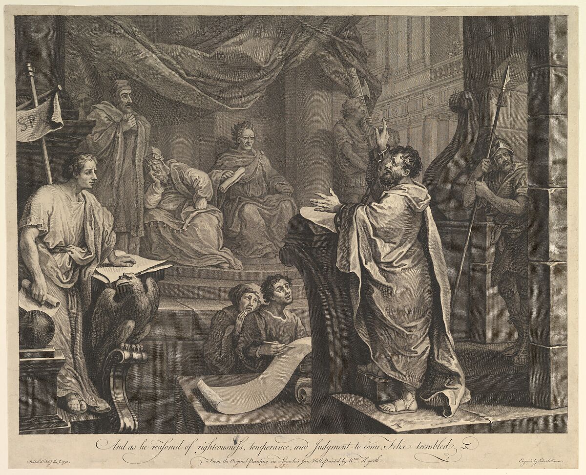 Paul Before Felix, Luke Sullivan (Irish, 1705–1771 London), Engraving 