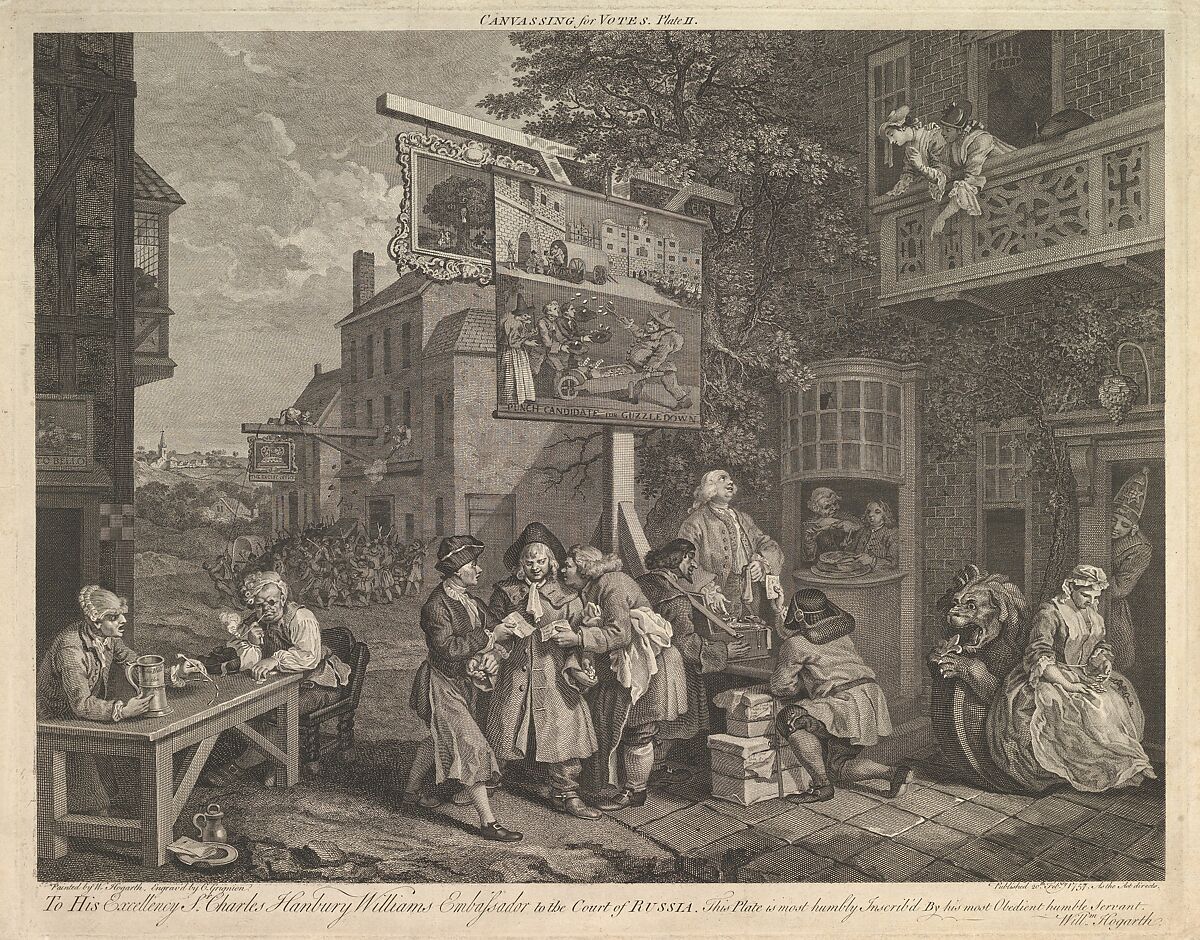 Canvassing for Votes, Plate II: Four Prints of an Election, Charles Grignion, I (British, London baptised 1721–1810 London), Etching and engraving; sixth state of six 