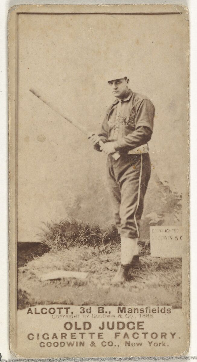 Charles Alcott, 3rd Base, Mansfield, from the Old Judge series (N172) for Old Judge Cigarettes, Issued by Goodwin &amp; Company, Albumen photograph 