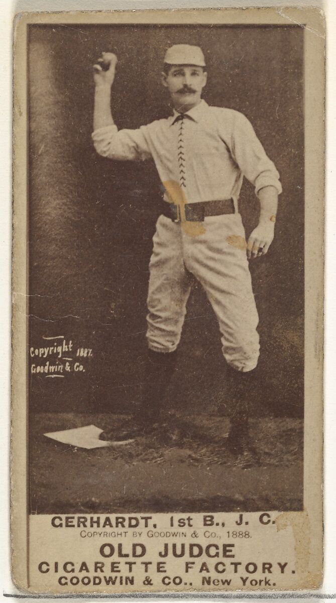 John Joseph "Joe" Gerhardt, 1st Base, Jersey City Skeeters, from the Old Judge series (N172) for Old Judge Cigarettes, Issued by Goodwin &amp; Company, Albumen photograph 