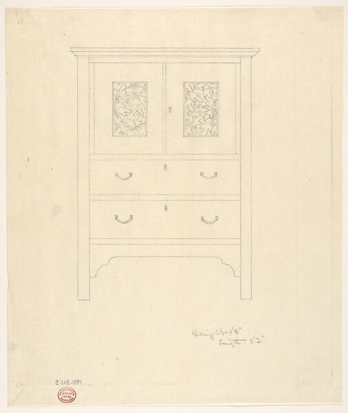 Outline Drawing of "Sassafras Linen Press", Byrdcliffe Arts and Crafts Colony (American, 1902–1915), Graphite 