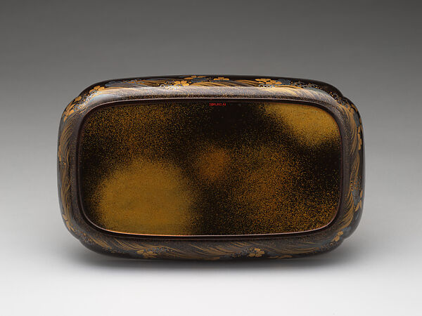 Tray with decoration of cherry blossoms and floating rafts, Gold and silver maki-e on black lacquer, Japan