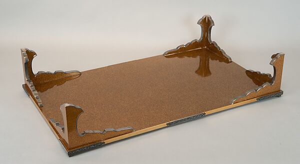 Writing Box (Suzuribako) and Writing Table (Bundai) with Pines at Takasago and Sumiyoshi, Yukio Yukio II (Japanese, 1860–1929), Lacquered wood with gold, silver takamaki-e, hiramaki-e, cut-out gold foil on nashiji ground, silver inlay, silver fittings, Japan