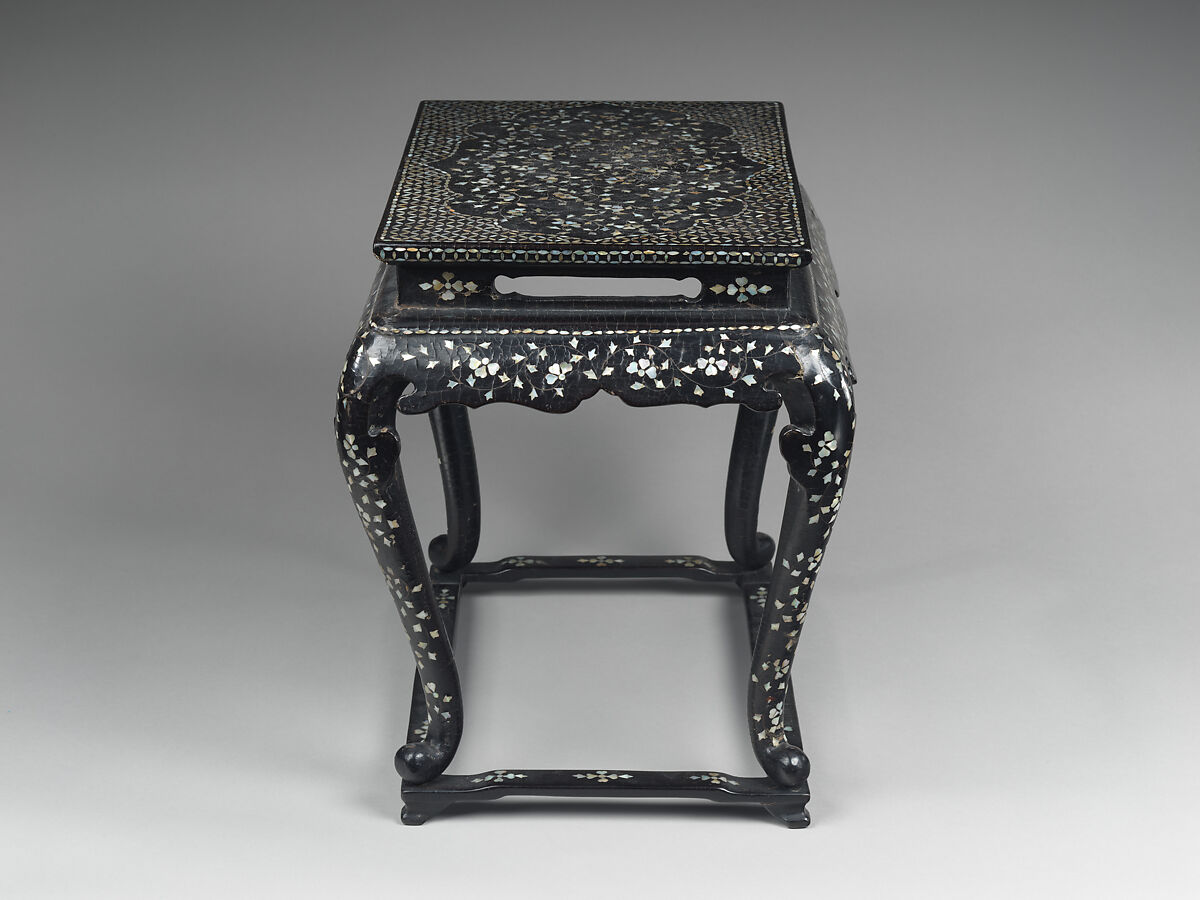 Table decorated with floral scroll, Lacquer inlaid with mother-of-pearl and metal wire, Korea