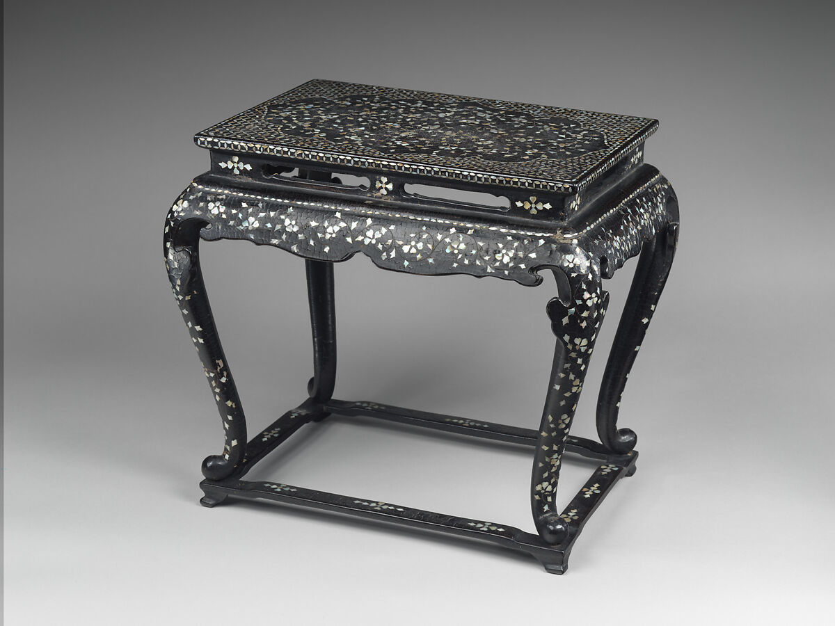 Table decorated with floral scroll, Lacquer inlaid with mother-of-pearl and metal wire, Korea