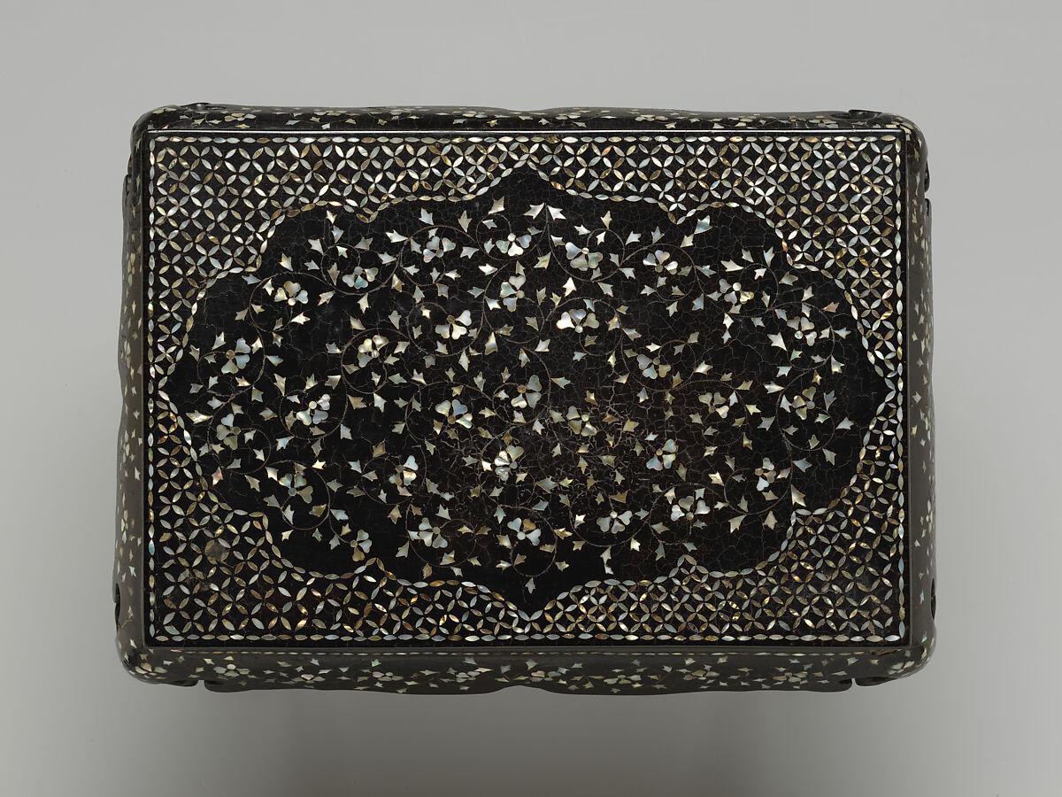 Table decorated with floral scroll, Lacquer inlaid with mother-of-pearl and metal wire, Korea