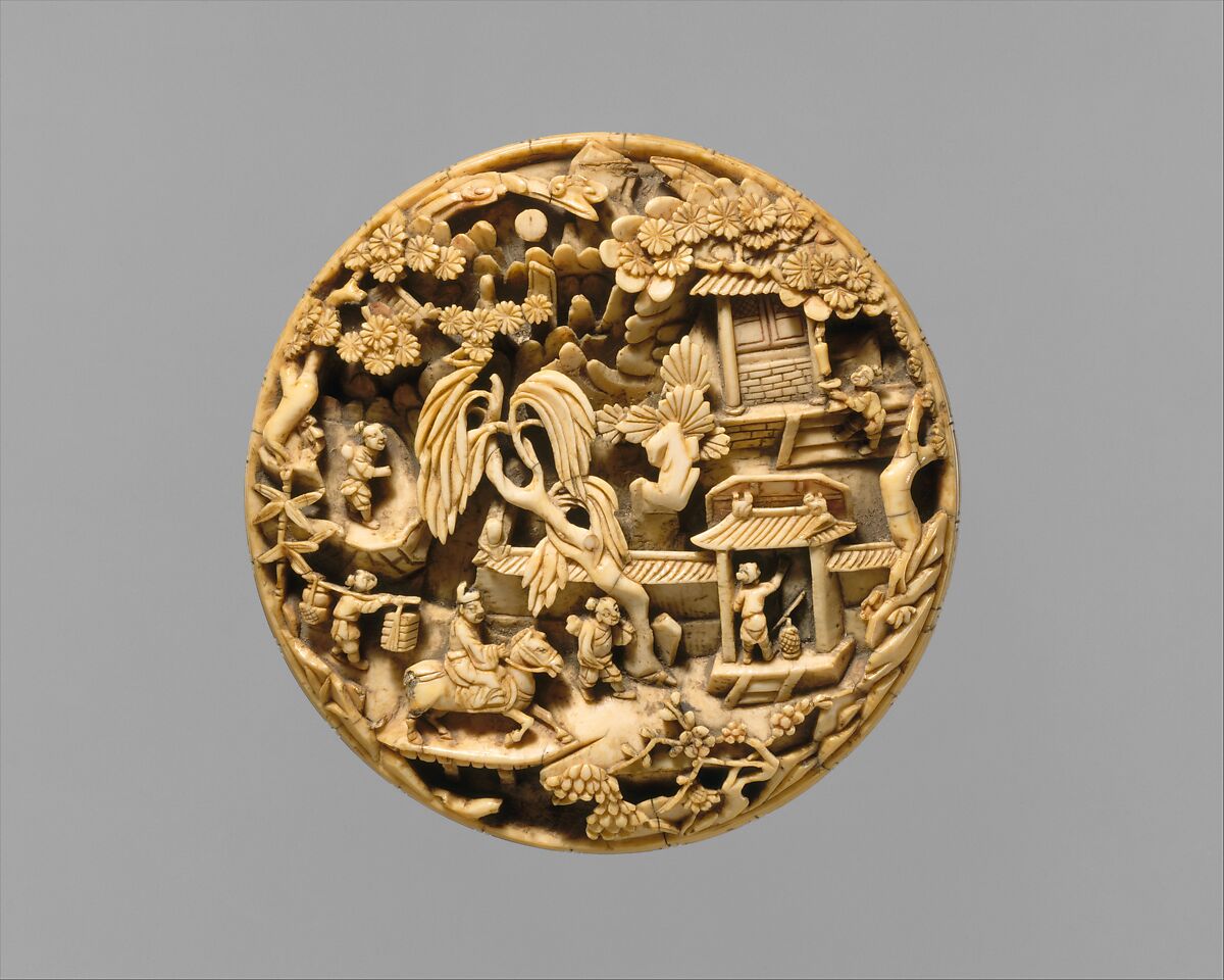 Medallion with return from a spring outing, Ivory, China 