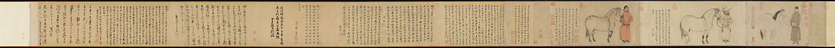 Grooms and horses, Zhao Mengfu (Chinese, 1254–1322), Handscroll; ink and color on paper, China