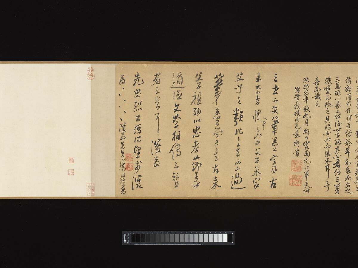 Grooms and horses, Zhao Mengfu (Chinese, 1254–1322), Handscroll; ink and color on paper, China