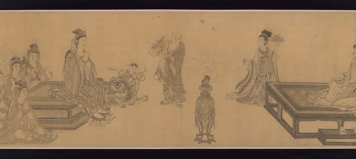 Vimalakirti and the Doctrine of Nonduality, Wang Zhenpeng (Chinese, active ca. 1275–1330), Handscroll; ink on silk, China