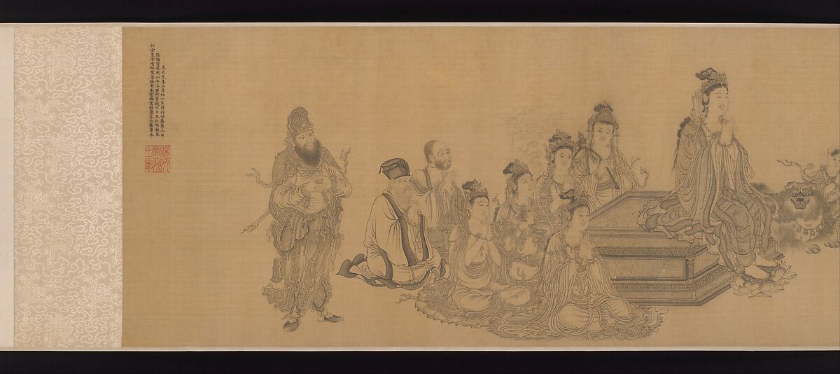 Vimalakirti and the Doctrine of Nonduality, Wang Zhenpeng (Chinese, active ca. 1275–1330), Handscroll; ink on silk, China
