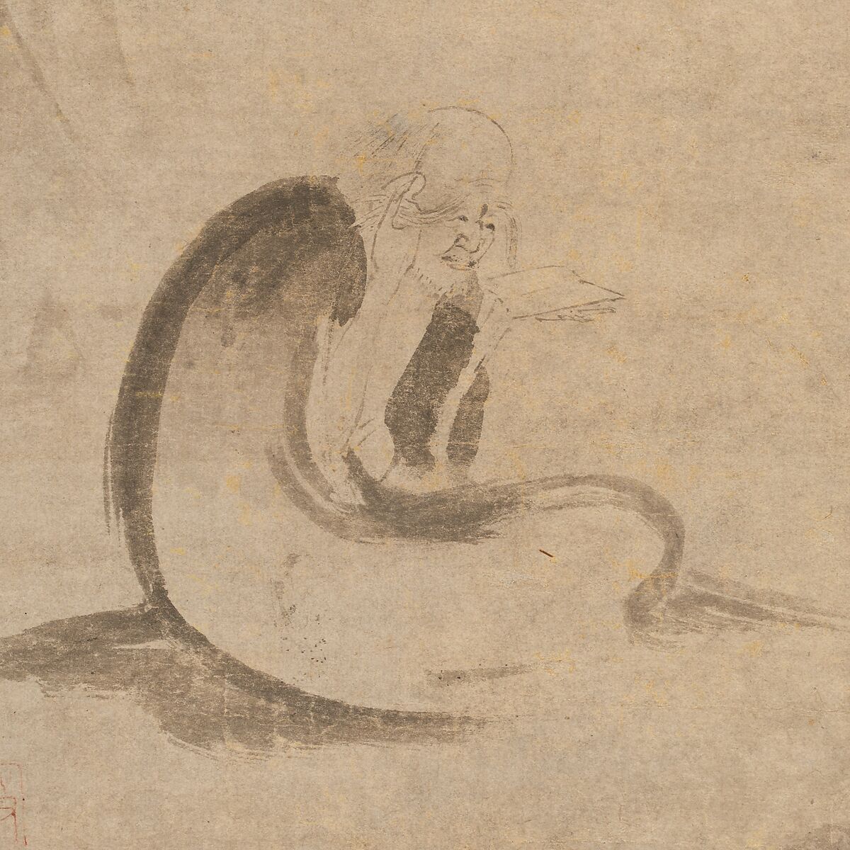 Reading a sutra by moonlight, Unidentified artist  , early 14th century, Hanging scroll; ink on paper, China 