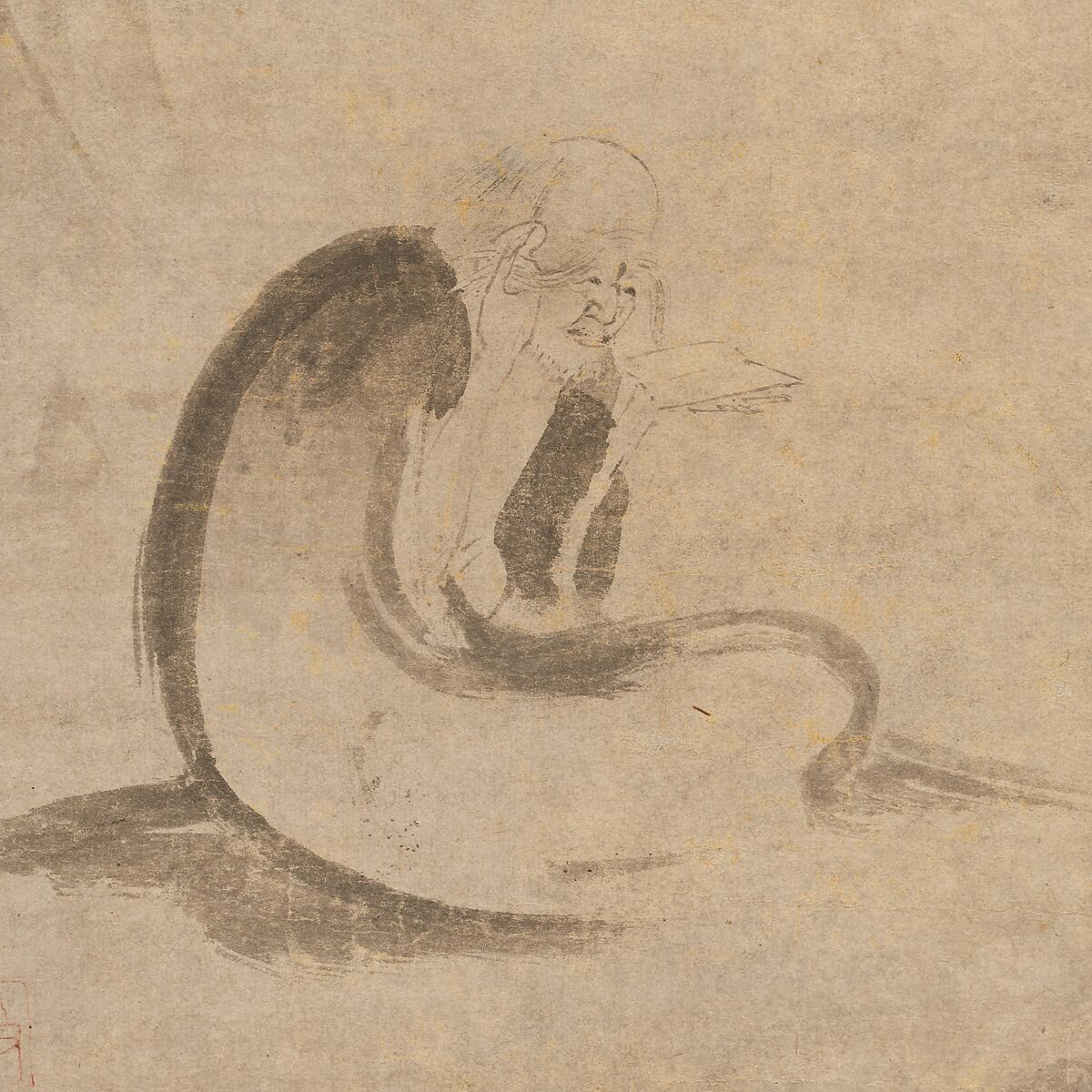 Reading a sutra by moonlight, Unidentified artist , early 14th century, Hanging scroll; ink on paper, China