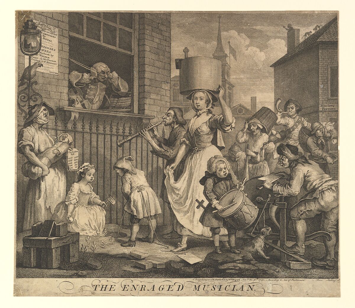 The Enraged Musician, William Hogarth (British, London 1697–1764 London), Etching and engraving; second or third state of three 